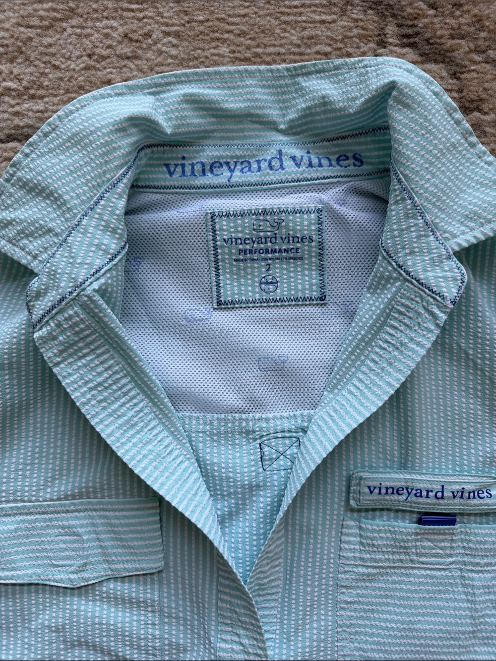 Vineyard Vines Women’s Mint/Teal Performance Seasucker Tunic Cover Up - Picture 3 of 3